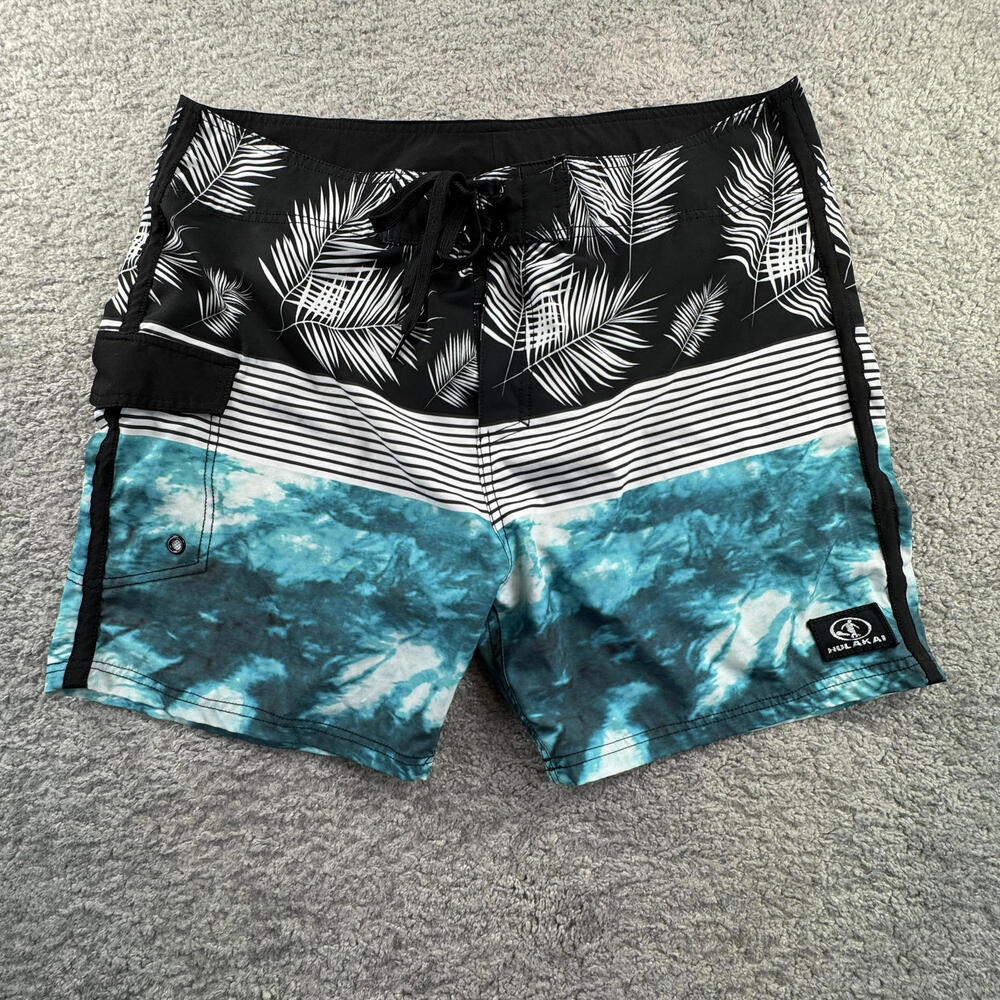 Hulakai Men's Board Shorts Swim Trunks Size 38 Surf Swim Palms Striped - Picture 1 of 8